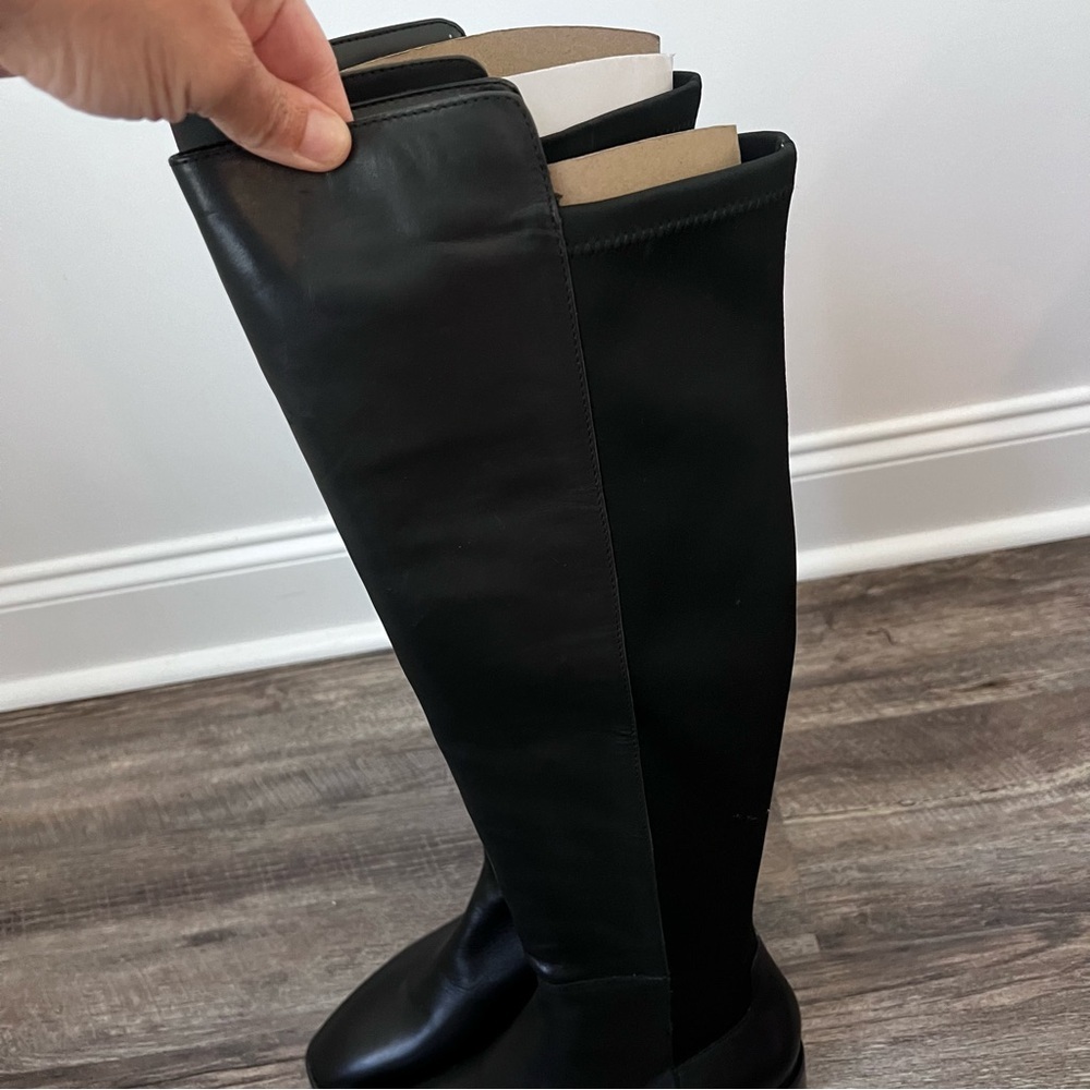 Blondo Black Over-the-Knee Leather & Stretch Shaft Riding Boots - Picture 3 of 9